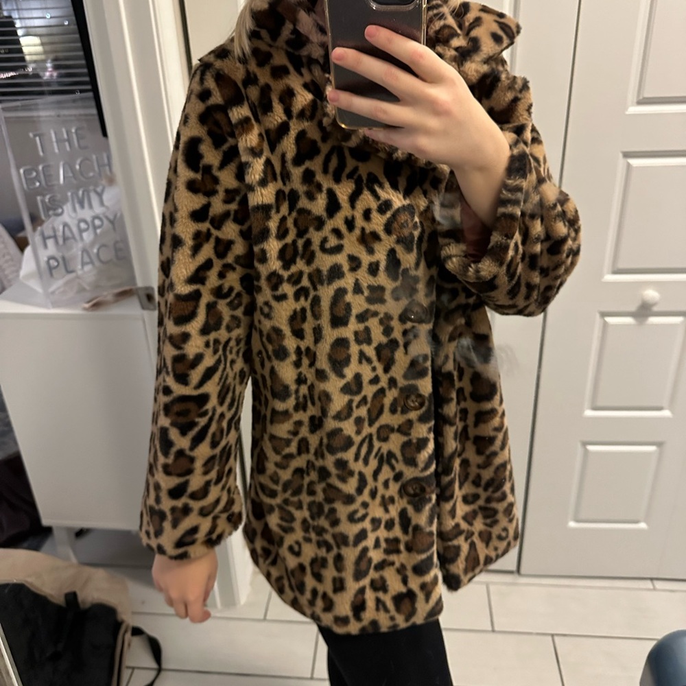 SHEIN cheetah fur coat